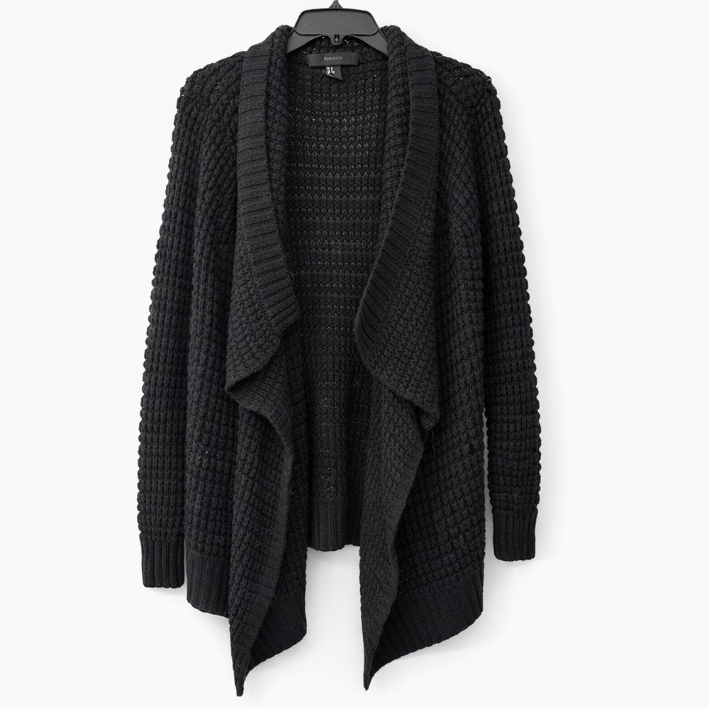 FOREVER 21 SMALL WATERFALL BLACK CARDIGAN (fits like M)